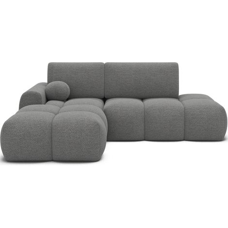 Canapé d’angle convertible 3 places tissu BINUTO 227cm - Coffre de rangement angle gauche-Gris clair-angle gauche (1/5)
