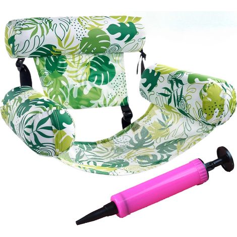 Inflatable Pool Float Chair with Pump, Adult Lounge Mat Plant Pattern Water Hammock Floating Raft Beach Pool Party Summer Fun,Light green (1/5)