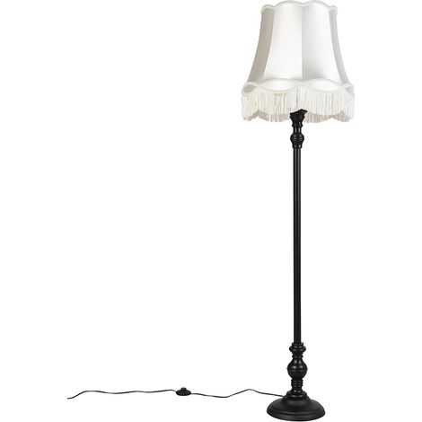 Floor Lamp Black with Granny Lampshade Cream - Classico