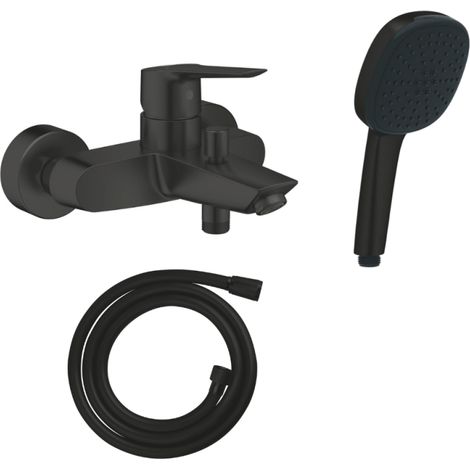Mitigeur bain douche mécanique GROHE Start 2021 noir mat + Douchette 2 jets Vitalio Comfort 110 + Flexible