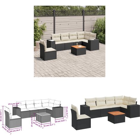 7-tlg. Garten-Sofagarnitur mit Kissen Schwarz Poly Rattan - Gartensorte - Gartenmöbel Set - PE-Rattan Möbel - Outdoor Lounge - Esstischgarnitur - Home & Living (1/3)