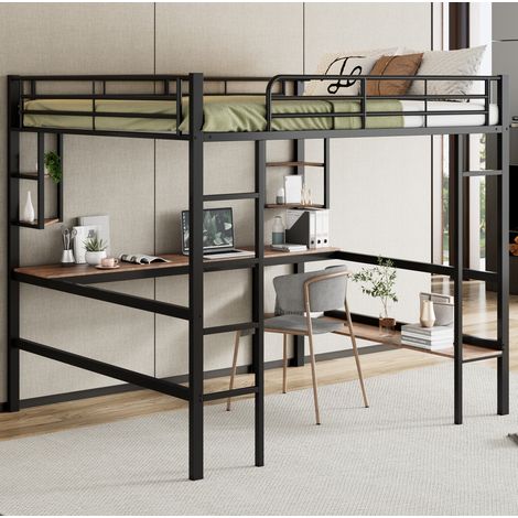Letto a soppalco 140x200 cm in metallo nero salvaspazio, senza materasso FloraGrace