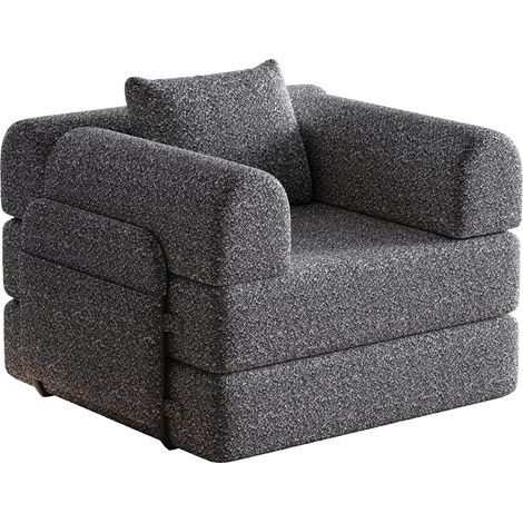 Sofá cama 2 en 1 de chenilla gris con almacenaje en el reposabrazos, 1 plaza, HOMVRA (1/5)