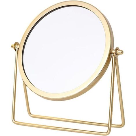 Miroir, miroir de maquillage, miroir sur pied, miroir de table, rond, rotatif à 360°, design de cadre (doré) (1/4)