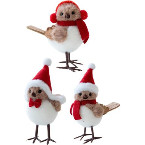 3pièces Décoration Oiseaux Hiver pour Noël Oiseaux Artificiels avec Chapeaux Et Fil De Centre De Table De Fête Ornements Autonomes pour Intérieur