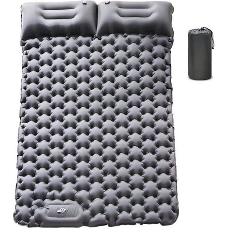 Double inflatable camping mattress with pillow, built-in foot pump, ultra-lightweight inflatable sleeping mattress (Grey) (1/5)