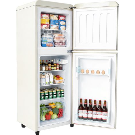 Réfrigérateur double porte 112 L avec congélateur 40 L, thermostat 7 niveaux, éclairage LED, étagères réglables, crème (1/5)