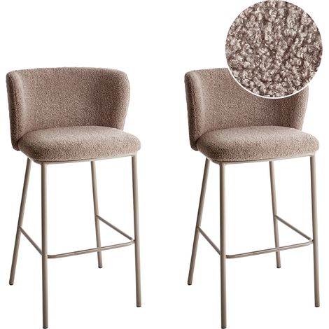 Conjunto de 2 sillas de bar modernas asiento tapizado sin reposabrazos respaldo curvo patas negras bouclé marrón Mina II