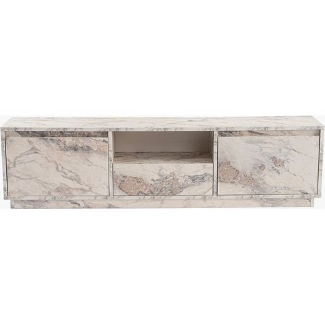 VIANA Meuble TV 3 portes 1 niche couleur marbre blanc et gris (1/5)