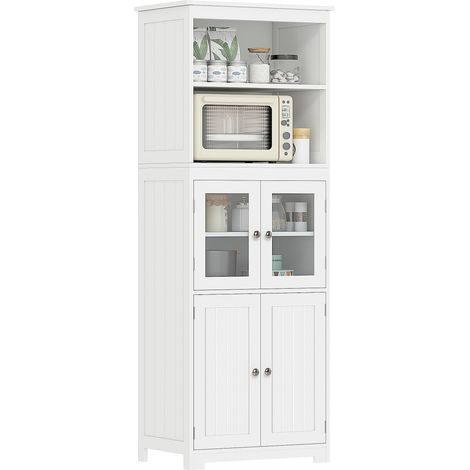 Mobile da cucina/credenza/contenitore con 2 nicchie, 2 armadietti con 4 ante (2 ante in vetro), ripiano regolabile - dimensioni: 60L x 30P x 162A cm, bianco