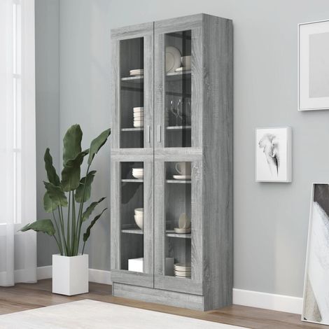 Armoire à vitrine, Buffet, Meuble de Rangement pour Salon Salle à Manger Sonoma gris 82,5x30,5x185,5cm Bois ingénierie HYB85743 (1/5)