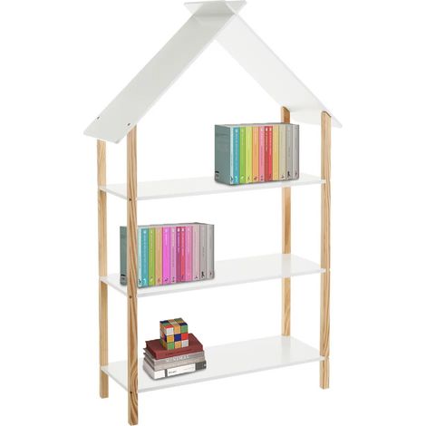 Libreria Montessoriana per Bambini a Forma di Casa Scaffale 3 Ripiani 79x30x131cm (1/5)