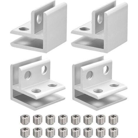 90 Degree Glass Clamp, 4 Pieces for 5-8mm Aluminum Alloy Glass Shelf Bracket, Double-Sided Glass Bracket for Cabinet and Cupboard (1/4)
