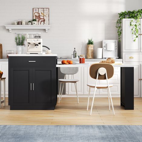 Mueble de cocina con mesa extensible 2-6 plazas, USB y almacenaje, negro DESVIAE (1/5)