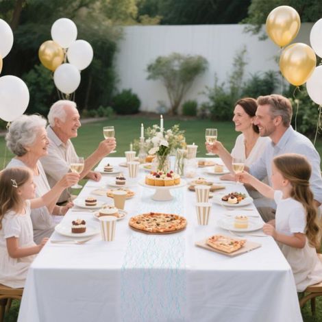 Chemin de table organza tulle bleu - 1 pièce - Convient pour anniversaires, mariages, fêtes de bébé Étiquette (1/5)