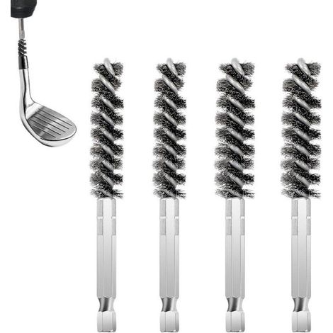 Ensemble de 4 brosses pour clubs de golf - Brosse de nettoyage en fil d'acier inoxydable - Manche hexagonal - Pour clubs de golf en bois et en fer (argenté) 10 cm