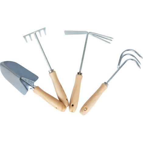 BURI Gartengeräte-Set 4tlg. Blumenkelle Grubber Rechen Doppelhacke Gartenwerkzeug (1/5)