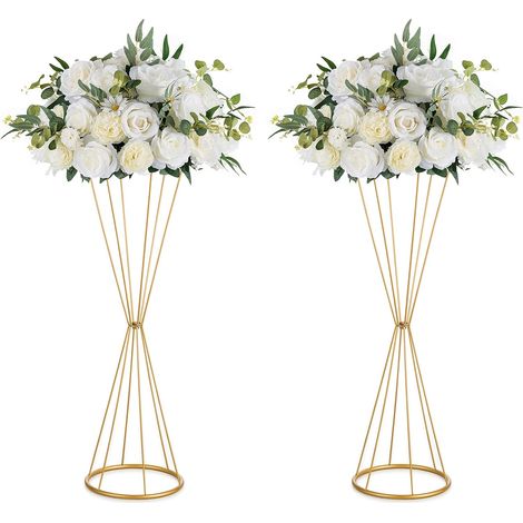 Centre de Table Vase Or: 68cm Haut, Metal, pour Mariage, 2 Pièces (1/5)
