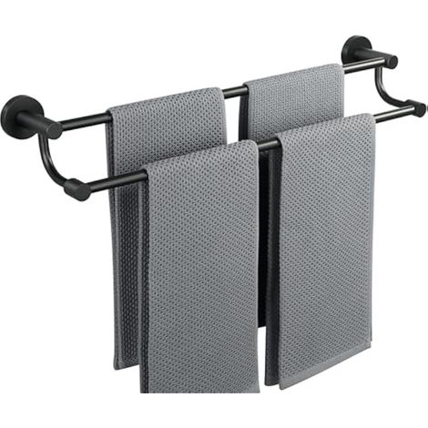 Porte Serviette Mural Noir 61.6 CM, Support Serviette Salle de Bain en Acier Inoxydable 304, Double Barre pour Séchage Rapide, Fixation Invisible, Porte Torchon pour Cuisine, Balcon, Buanderie (1/5)