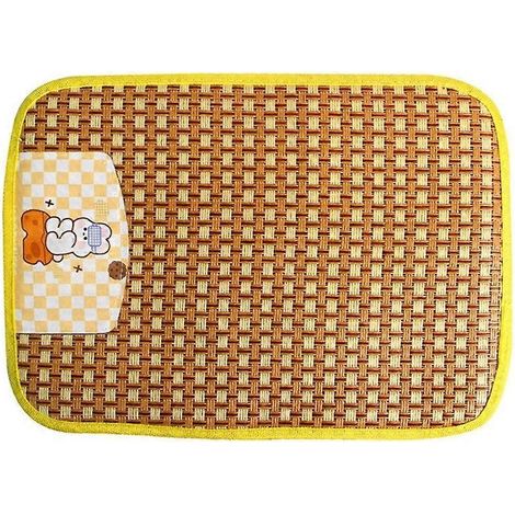 Tapis rafraîchissant pour chat et chien, coussin d'été naturel respirant en rotin tressé, couleur jaune M. (1/4)