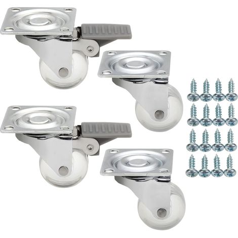 SOTECH Set Möbelrollen KIEL Ø 35 mm transparent 2 x mit und 2 x ohne Bremse (Feststeller) inkl. Schraubenset Belastbarkeit bis 100 kg (25 kg pro Lenkrolle) (1/5)