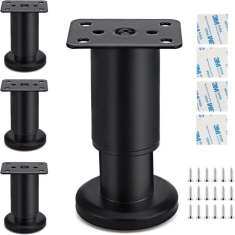 Pièces Pieds de Meuble réglables, 60 x 80 mm-120mm,Pied de Table Reglable Hauteur Métal,adaptés pour Les Pieds de Meubles sur armoires, Tables et canapés, vis incluses.(Noir) (1/5)