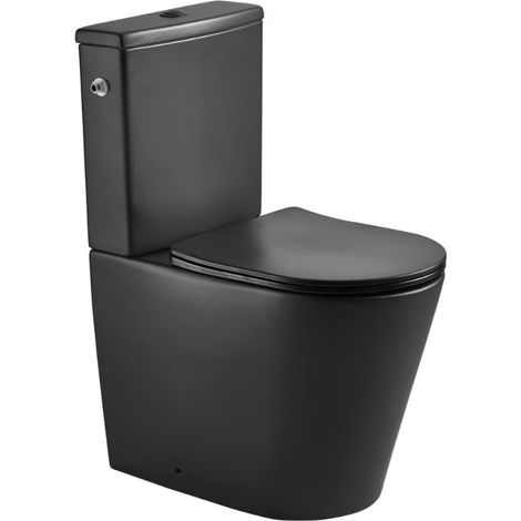 Swiss Aqua Technologies Brevis Stand-WC der Spitzenklasse, spülrandlos + WC-Deckel mit Absenkautomatik, Schwarz