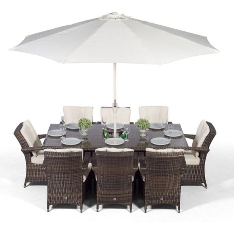 Arizona Rectangle 8 Seat Rattan Dining Set with Ice Bucket Drinks Cooler - Brown (1/5)