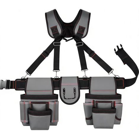 Ceinture à outils avec bretelles, ceinture à outils robuste pour charpentier avec 22 poches - Ceinture légère et réglable pour électriciens, idéale pour les travaux de construction, de charpente et de