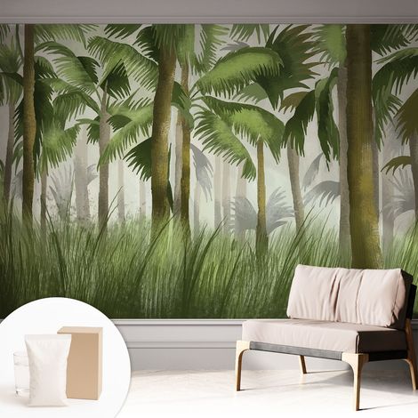 Tapete Vliestapete mit Kleber für Wohnzimmer Schlafzimmer Küche - Wanddekoration  Tropischer Wald 312x219 cm (1/5)