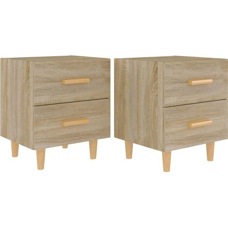 Juego de 2 mesitas de noche con dos cajones 40 x 35 x 47,5 cm madera de ingeniería color roble DEC035231