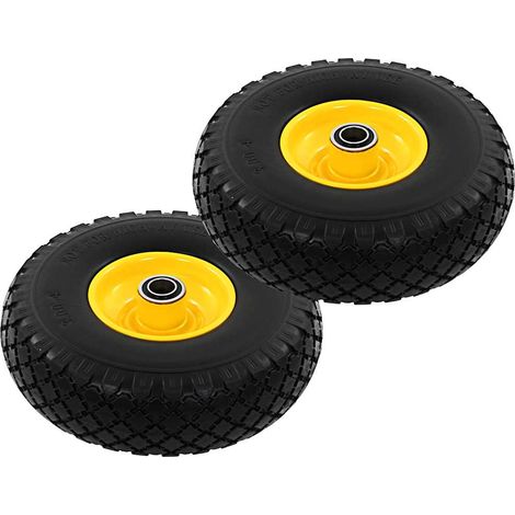 2 roues de rechange pour diable en PU solide 3.00-4, noir et jaune, 100 kg chacune - PANGIVO (1/5)