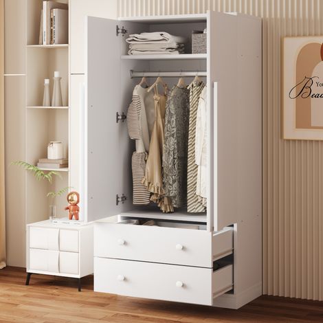 Armario 70x40x170 cm blanco de madera con 2 puertas, 2 cajones y estantes (1/5)