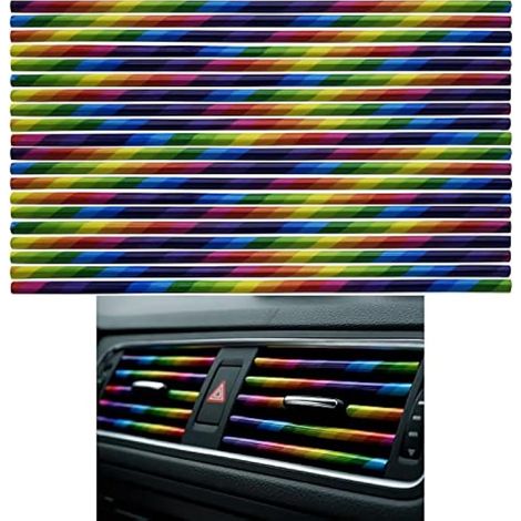 20 Pcs 20cm Bande d'aération de Voiture décoration en PVC, Bande de Garniture de Sortie, Accessoires de décoration d'aération d'intérieur voiture (Galvanoplastie colorée) (1/3)