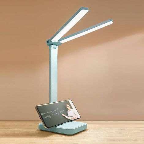 Lampe de bureau LED ZVD à double tête - Rechargeable et portable - Luminosité et couleur de lumière réglables - Alimentation USB (1/5)