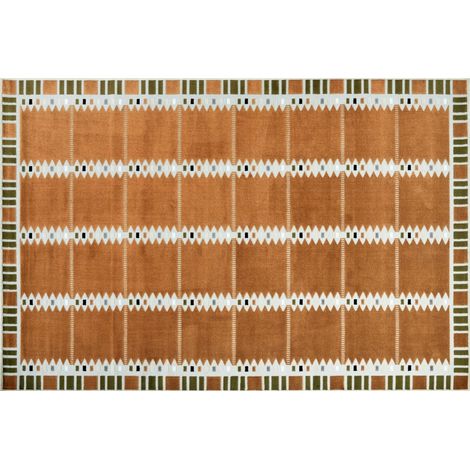 Tapis terracotta à motifs géométriques verts et beige 160 x 230