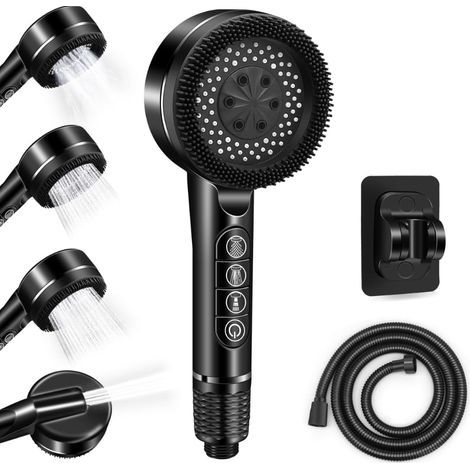 Noir Pommeau de Duche avec Tuyau 1.5M, Pommeau Douche Anti Calcaire, Douchette Douche Salle de Bain avec Filtre, avec 3 Modes de Jet (1/5)
