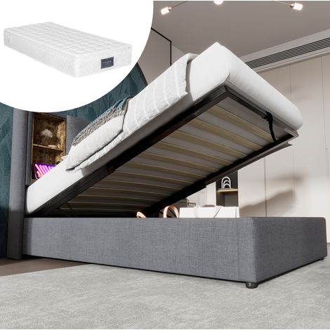 MEUBLIV Bett 90x200 cm grau – Stauraum, kabelloses Laden und USB, mit Matratze (1/5)