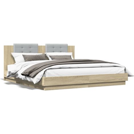 Cadre de lit tête de lit et lumières LED chêne sonoma 180x200 (1/5)