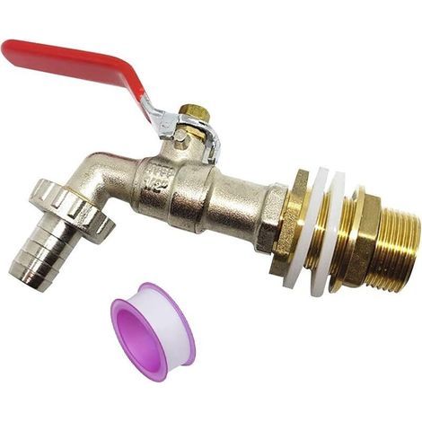 Valvola a sfera da 1/2" - Ottone - Per serbatoio dell'acqua piovana - Con raccordo per tubo - Valvola di scarico - Resistente al gelo - Per tubo da giardino (1/5)
