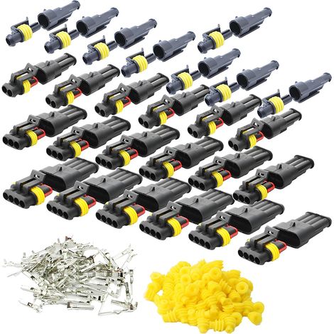 Imperméable à l'eau Connecteur, Électrique Prise Mâle et Femelle, AWG Connecteur étanche électrique pour Moto Scooter Auto Truck Marine (1 Pin × 8P 2 Pin × 6P 3 Pin × 6P 4 Pin × 6P)
