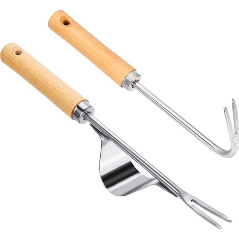 Lot de 2 Découseur de Mauvaises Herbes à la Main,Outil de Désherbage Manuel en Acier Inoxydable,Découseur en Acier Inoxydable avec Manche en Bois (1/4)