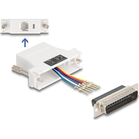 Delock D-Sub macho de 25 pines a RJ12 hembra, kit de montaje blanco