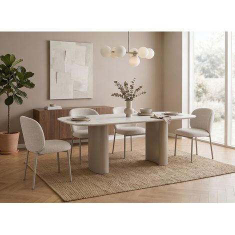 Table à manger en céramique beige pieds en métal gris 10