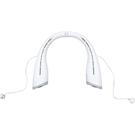 Ventilateur de cou Bluetooth avec prise casque, rechargeable par USB, 4000 mAh, portable, mains libres, silencieux, blanc (1/5)