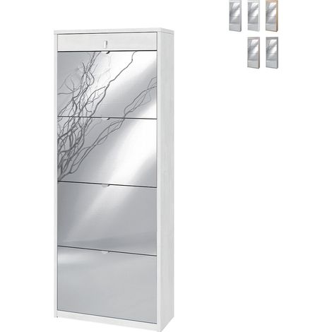 Schuhschrank mit vier Spiegeltüren und einer oberen Schublade Oxidweiß 63x29x H164 cm (1/5)