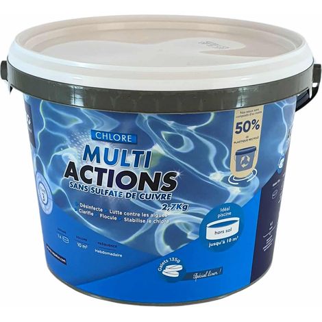 EDG – Désinfectant chloré piscine – Chlore multiactions en galets 135g – Seau 2,7 kg – Prévention algues et floculation