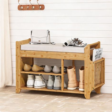 Console natural y Beige en lino Sintético Bambú 80 x 30 x 50 cm (1/5)