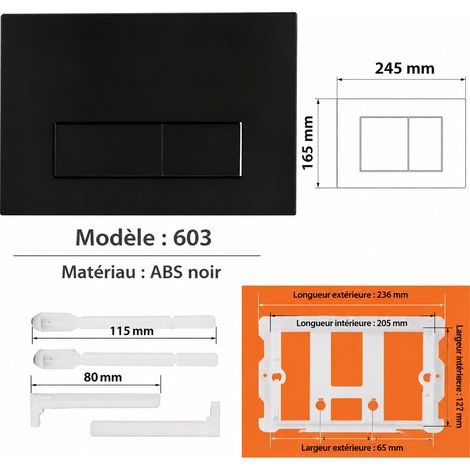 Plaque de commande WC encastré en ABS petit carré noir élégant noir réf 3332 0,25 × 0,17 × 0,04 cm 700 g – Livraison gratuite