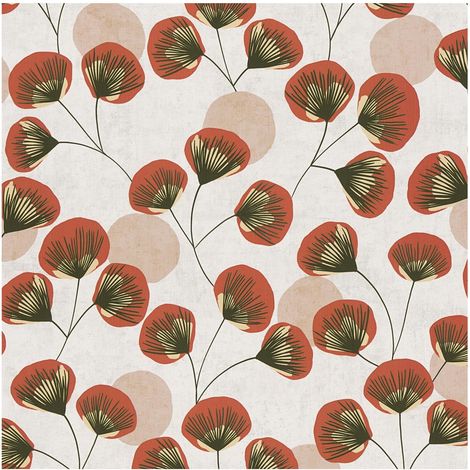 Abstract Floral Wallpaper White Red Black Cream Paste The Wall Vinyl Botanical